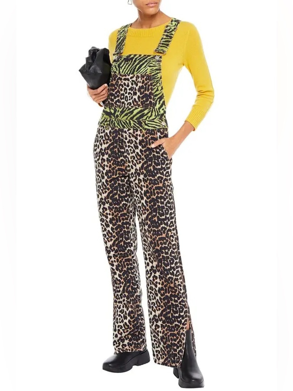 GANNI Animalier Printed Cotton Animal Leopard Print Overalls Jumpsuit - Picture 2 of 13